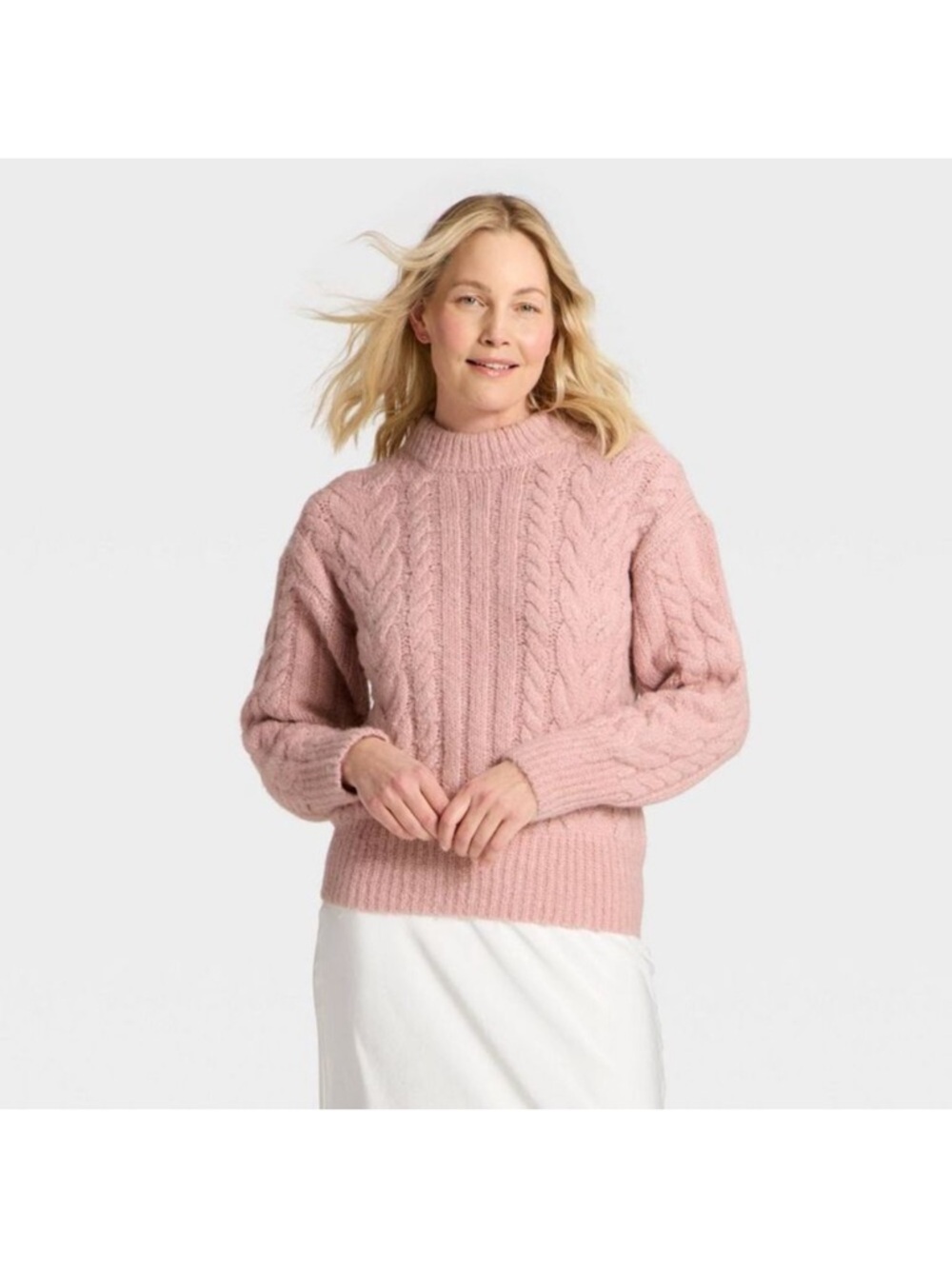 a new day Cable Knit Crewneck Sweater - Blush